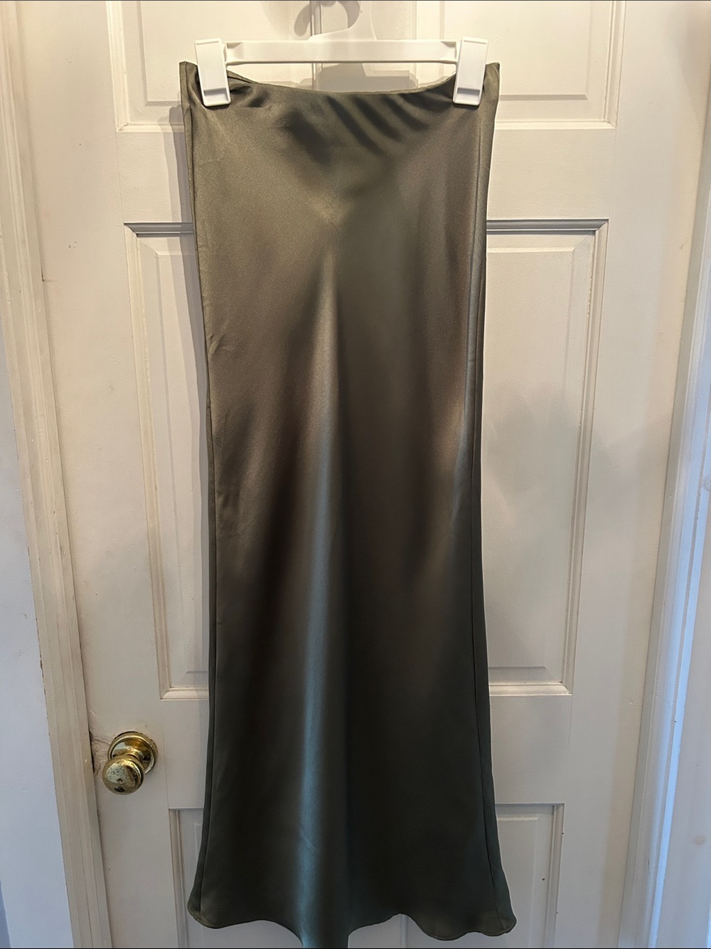 Zara Satin Maxi Skirt - Olive